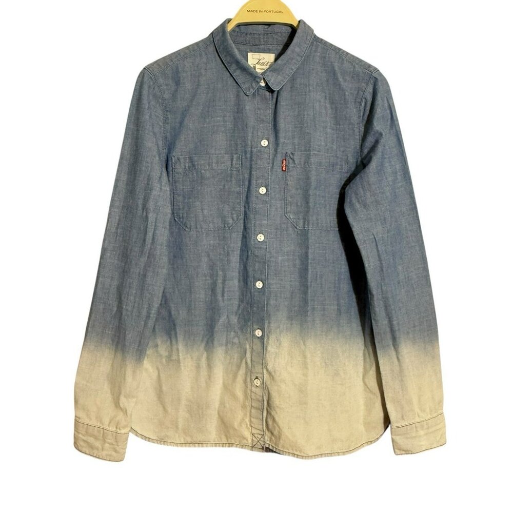 Levis Denim Jean Button Shirt Women Size S Two Tones Colorblock Pockets Western